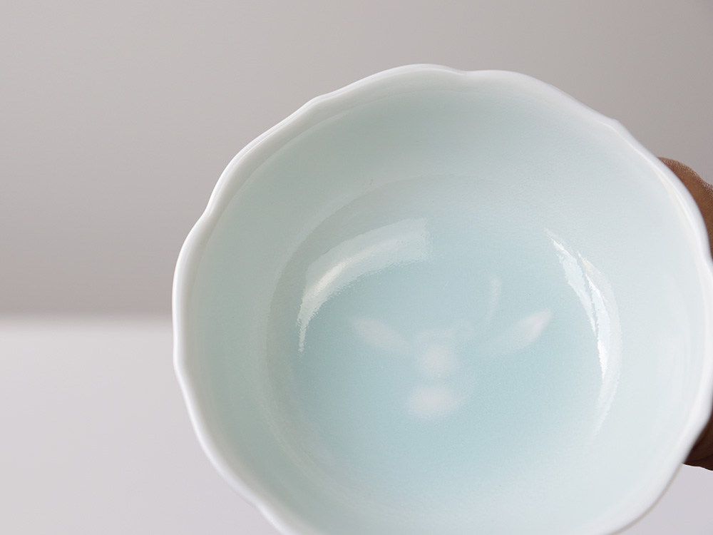 【デッドストック】青白磁 花柄 デザートカップ 有田焼