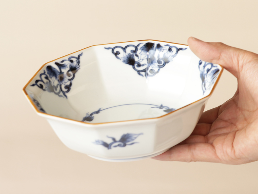 フチサビ 古染唐草 十角 鉢 有田焼
