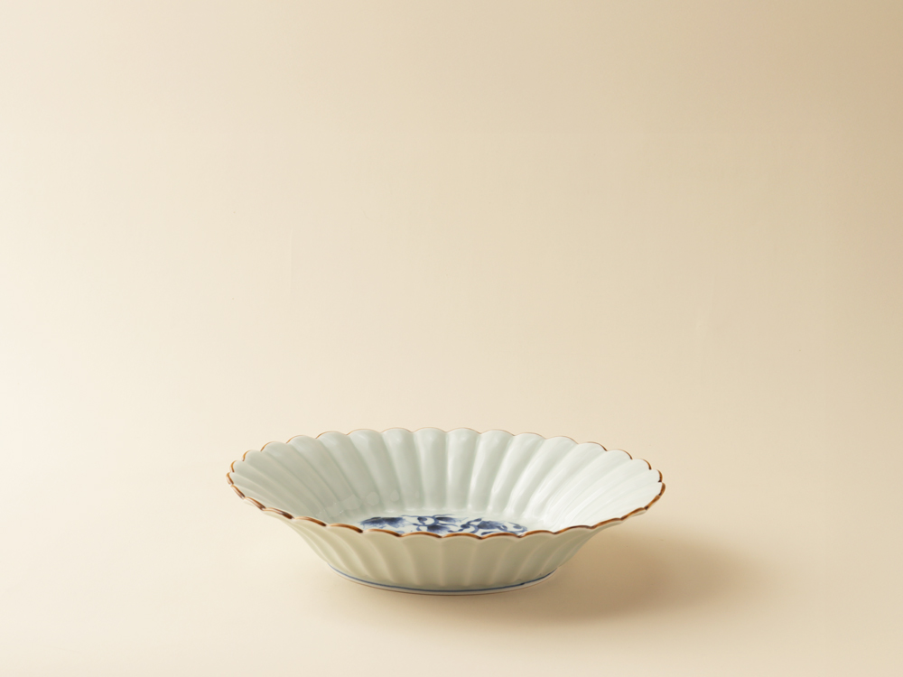 フチサビ 古染唐草 菊型 オーバル鉢 有田焼