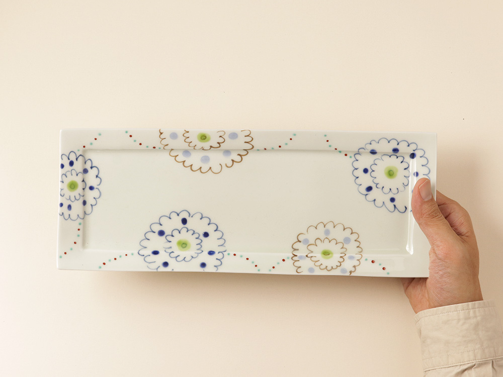 手描き花柄 長角皿 有田焼