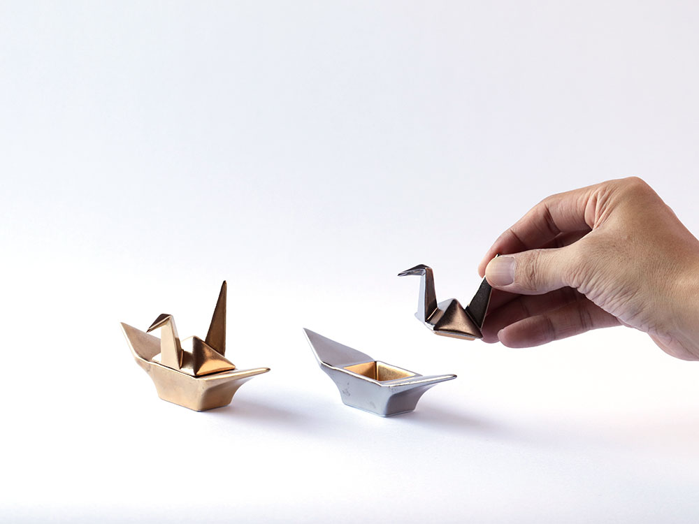 デッドストック 折鶴 金銀 蓋物 有田焼