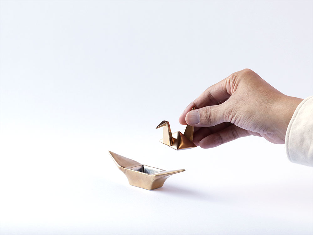 デッドストック 折鶴 金銀 蓋物 有田焼