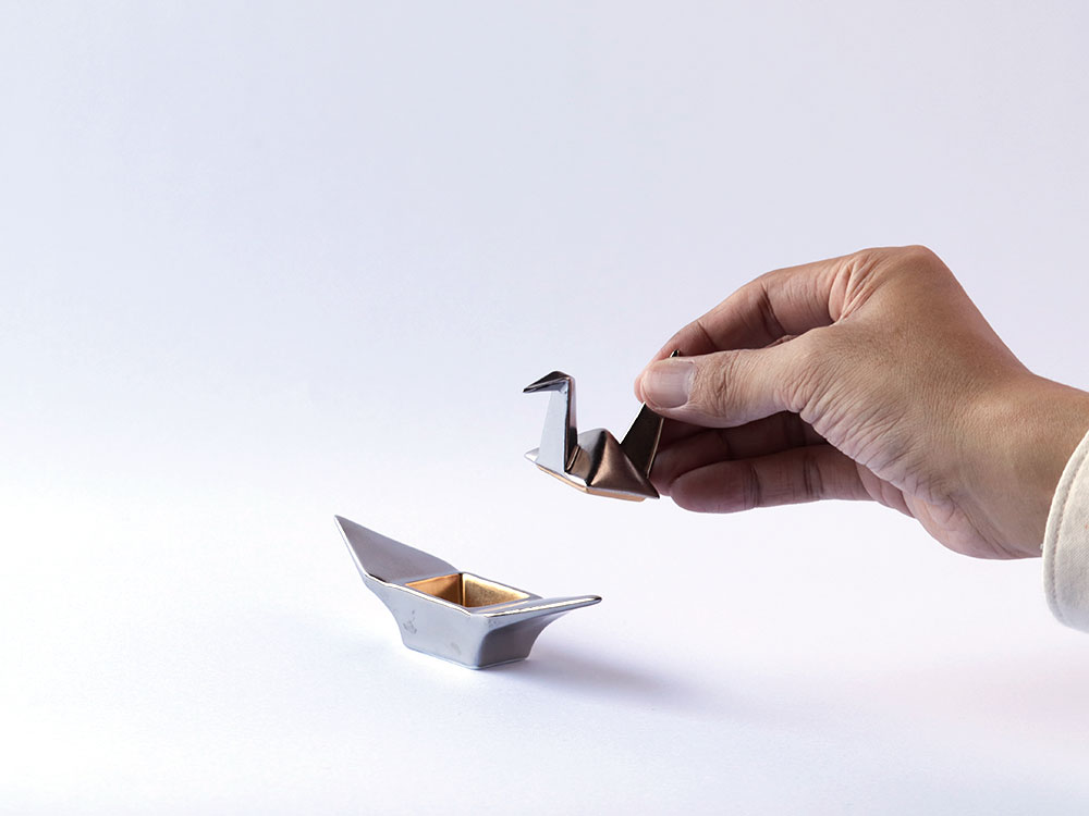 デッドストック 折鶴 金銀 蓋物 有田焼