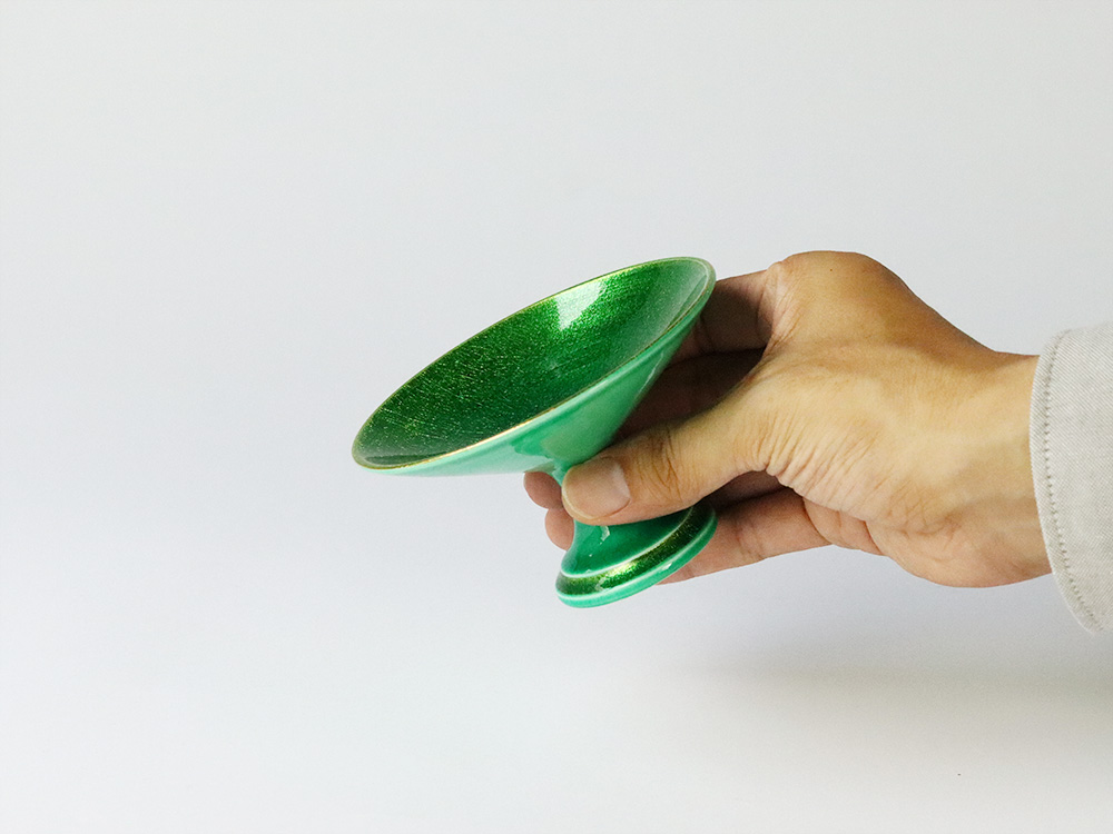 デッドストック グリーン 金彩 高台皿