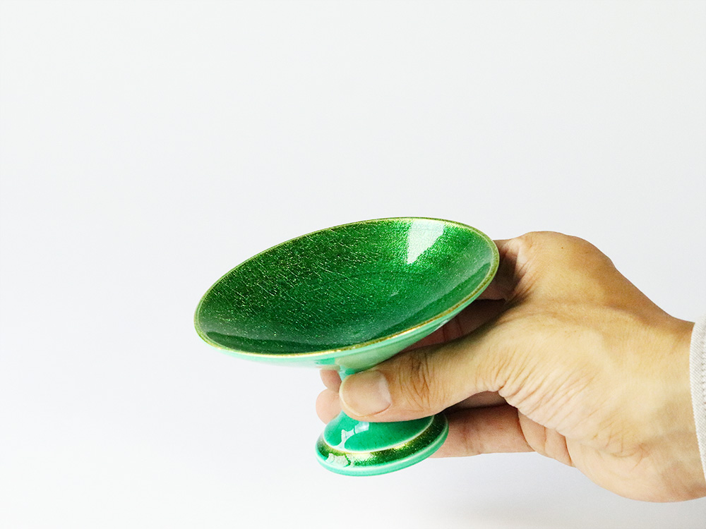 デッドストック グリーン 金彩 高台皿