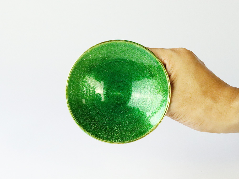 デッドストック グリーン 金彩 高台皿