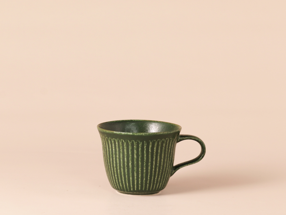 深緑釉 しのぎマグカップ 有田焼