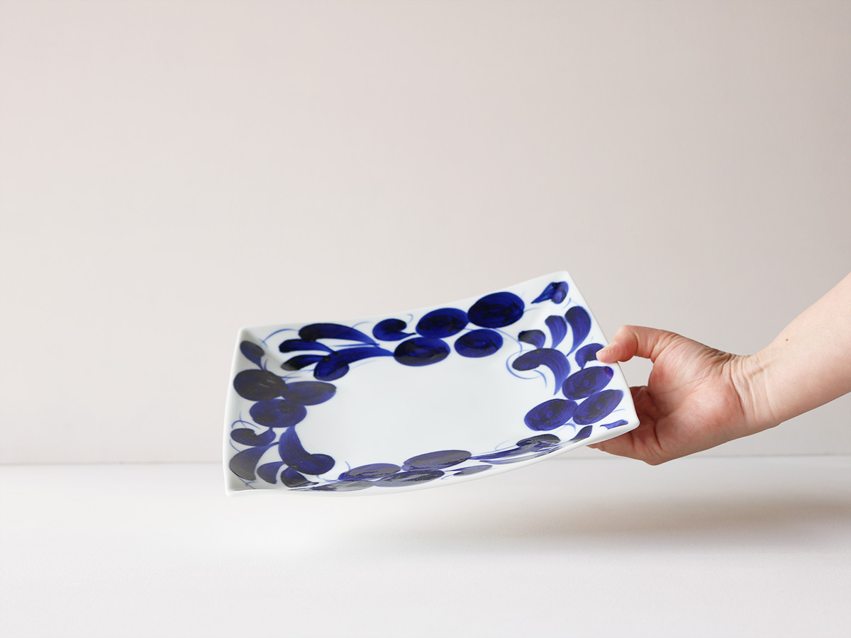 古染草花 角大皿 波佐見焼