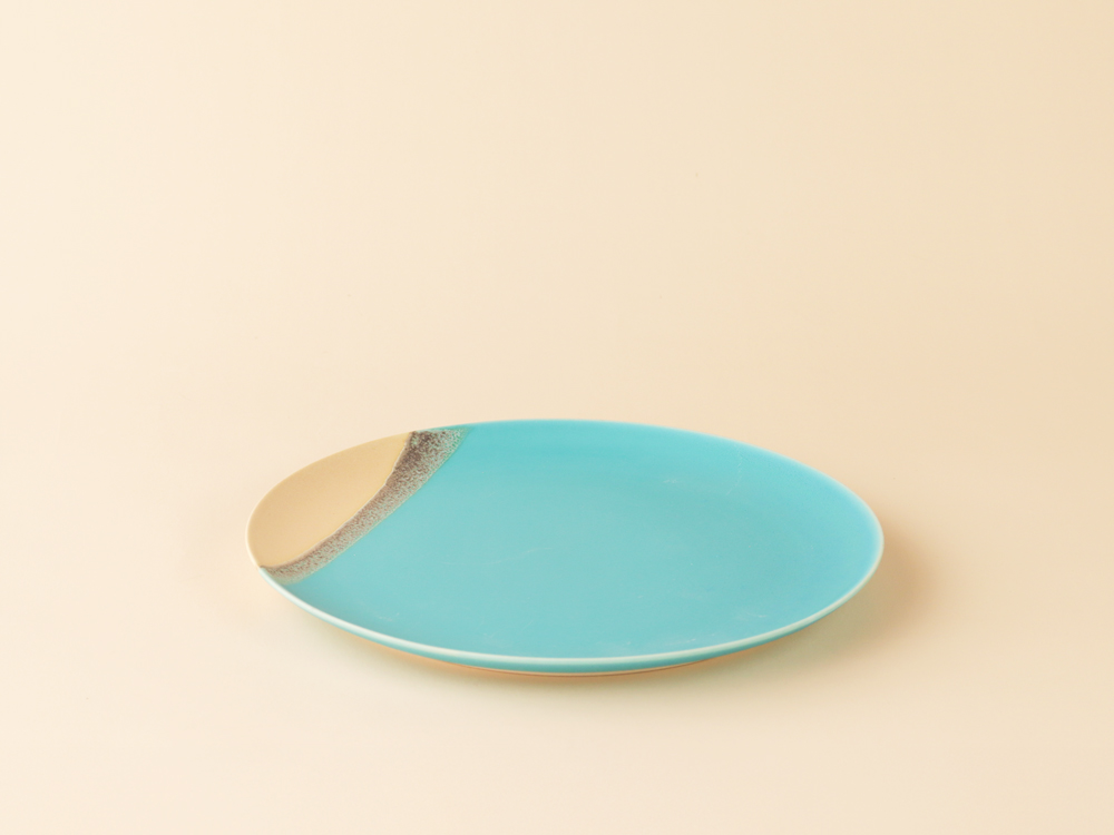 掛け分け ベージュ×トルコブルー プレート皿 大 波佐見焼