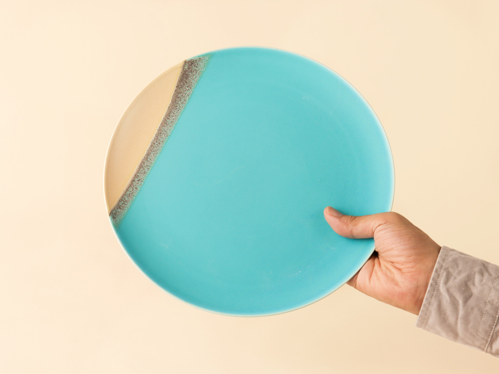 掛け分け ベージュ×トルコブルー プレート皿 大 波佐見焼