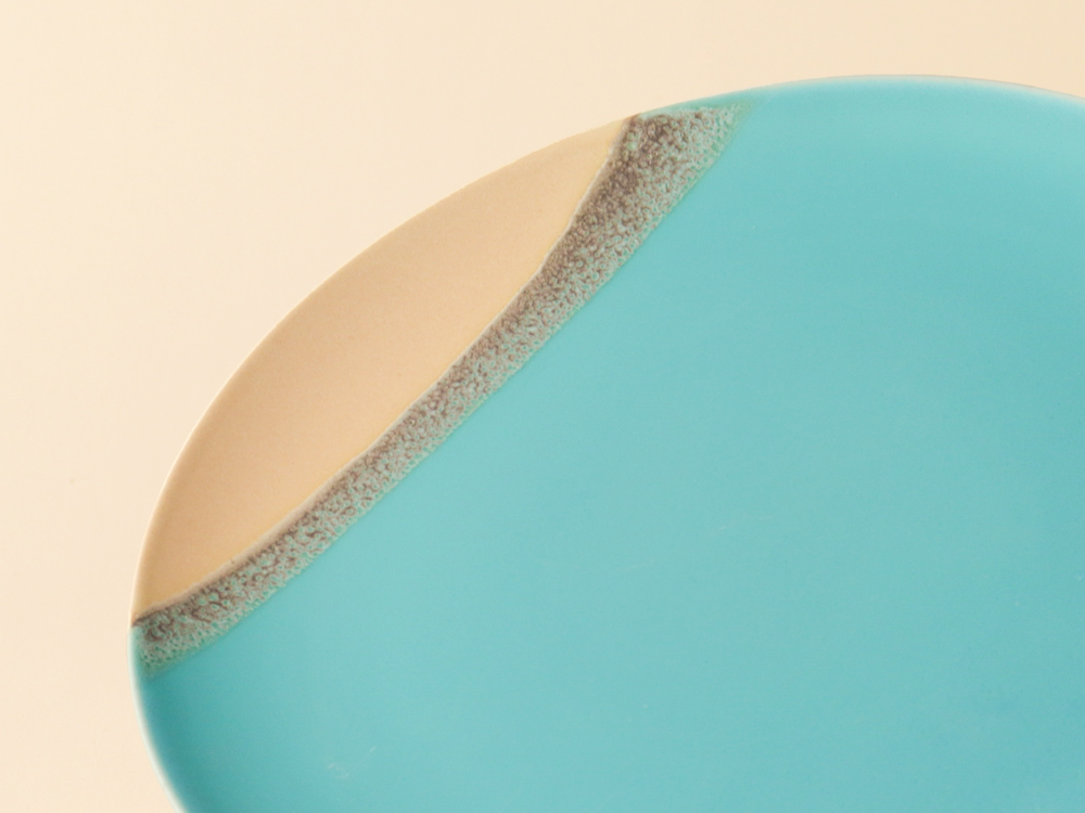 掛け分け ベージュ×トルコブルー プレート皿 大 波佐見焼