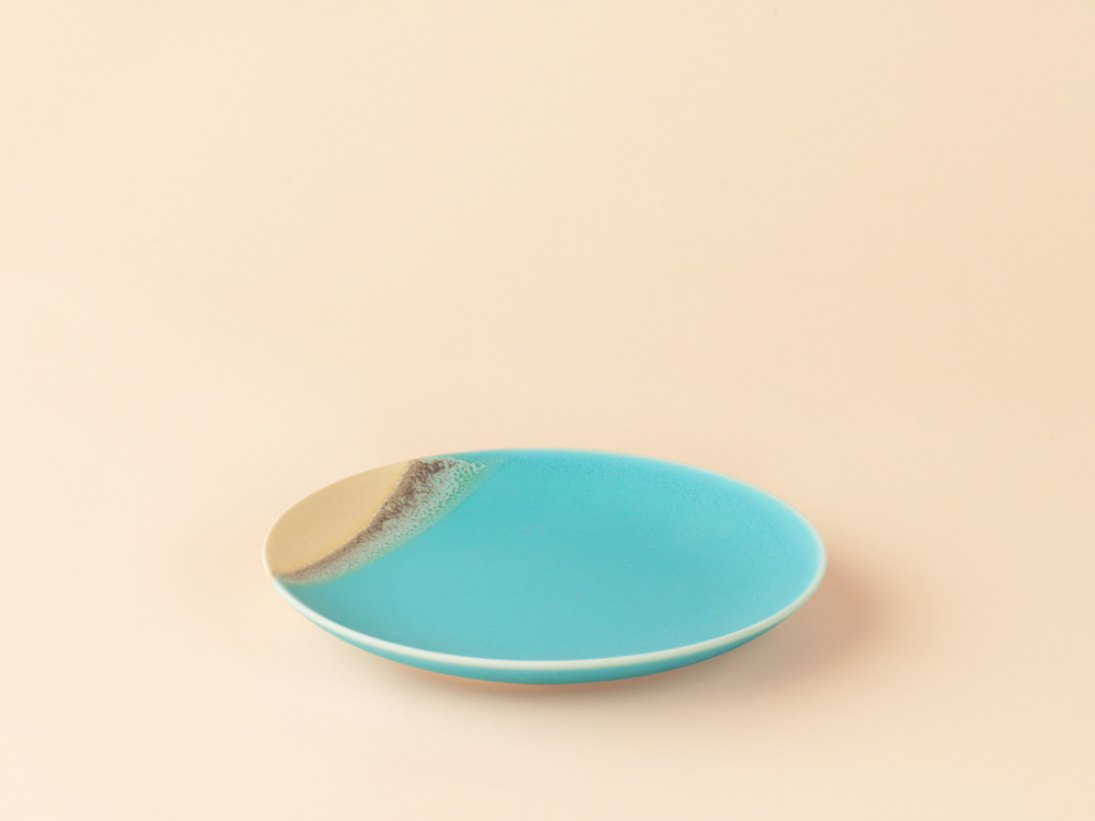 掛け分け ベージュ×トルコブルー プレート皿 小 波佐見焼