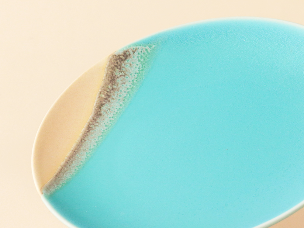 掛け分け ベージュ×トルコブルー プレート皿 小 波佐見焼