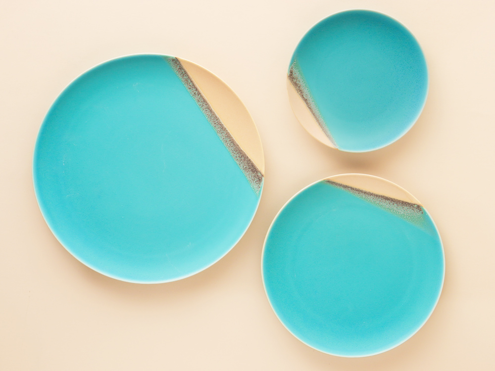 掛け分け ベージュ×トルコブルー プレート皿 小 波佐見焼