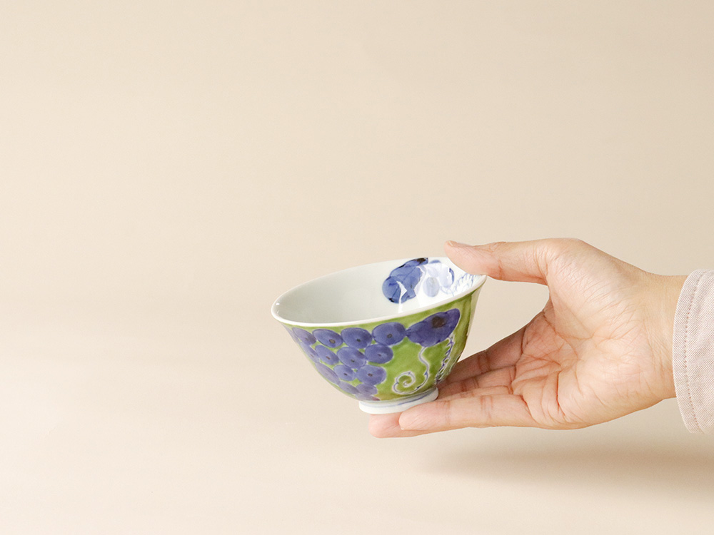 錦ふどり 染付ぶどう お茶碗 有田焼