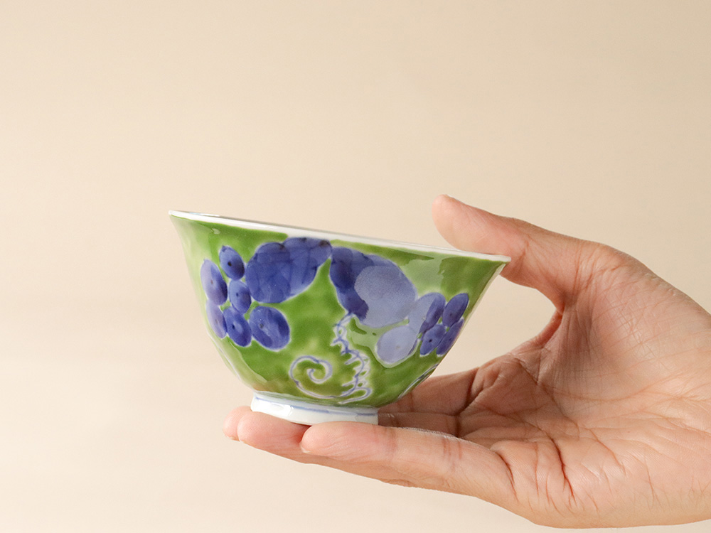 錦ふどり 染付ぶどう お茶碗 有田焼