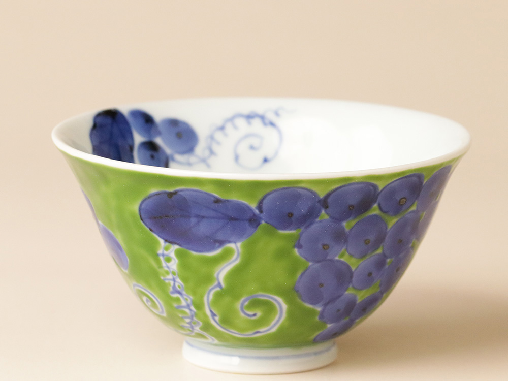 錦ふどり 染付ぶどう お茶碗 有田焼