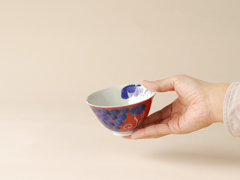 錦ふどり 染付ぶどう お茶碗 有田焼