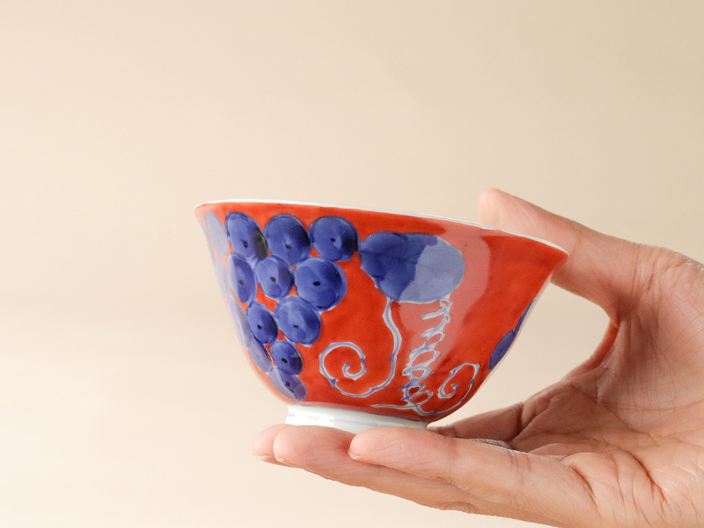 錦ふどり 染付ぶどう お茶碗 有田焼