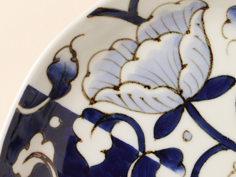 染付 二方牡丹 7寸皿 有田焼