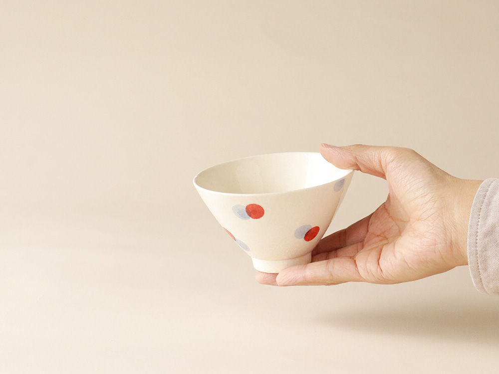 ２色水玉 お茶碗 波佐見焼