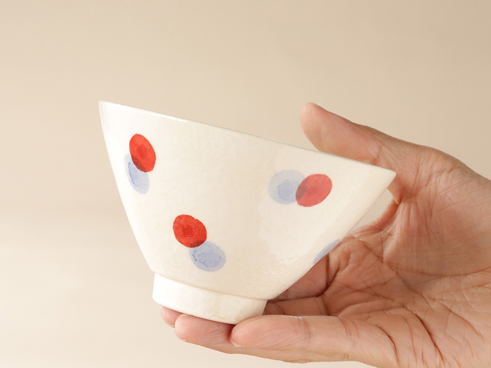 ２色水玉 お茶碗 波佐見焼