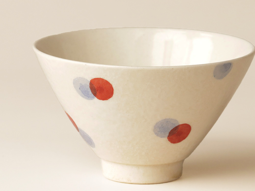 ２色水玉 お茶碗 波佐見焼