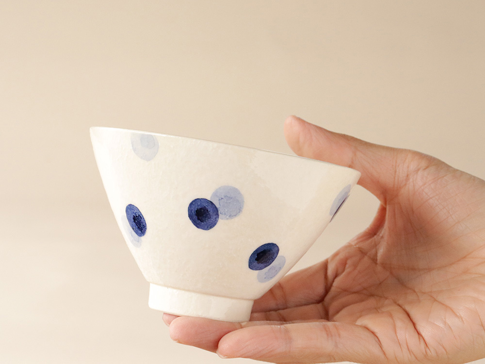 ２色水玉 お茶碗 波佐見焼