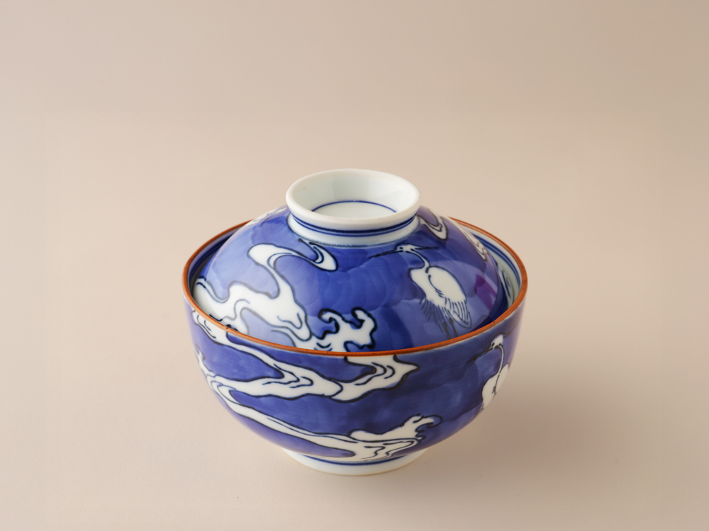 デッドストック 染付 雲に鶴 蓋物 蓋物 有田焼