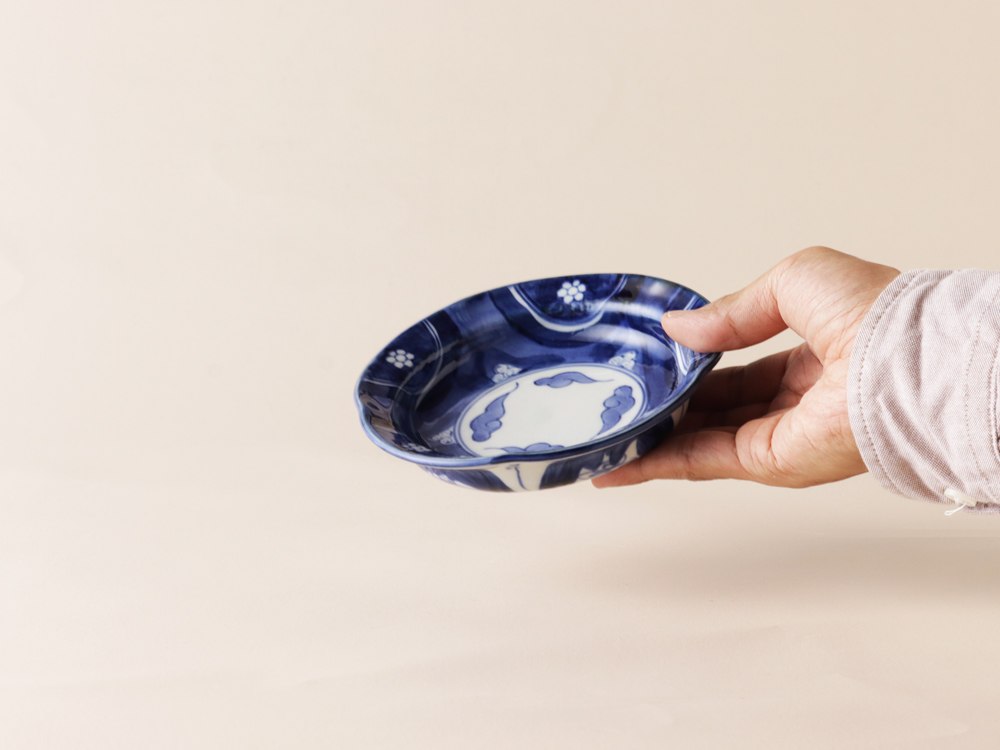 デッドストック 染付 桜 五方割 雲絵 中皿 有田焼