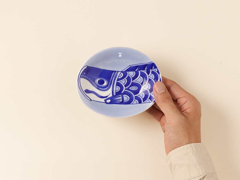 デッドストック 染付鯉絵楕円皿 有田焼