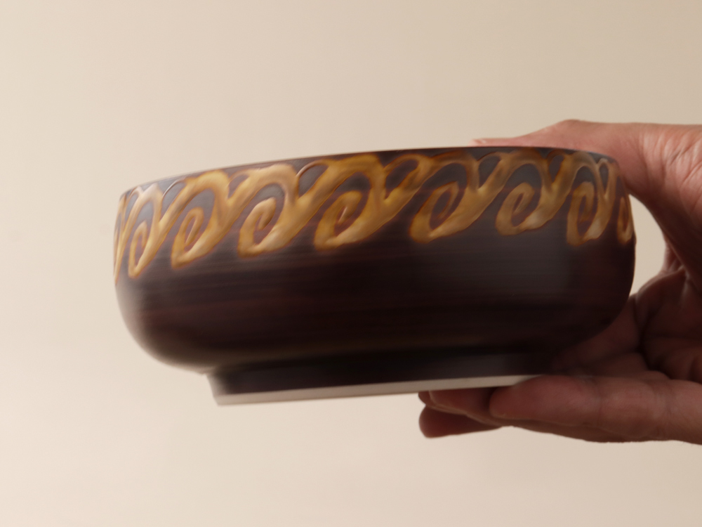 デッドストック スリップウェア 茶うず巻 鉢 大 有田焼