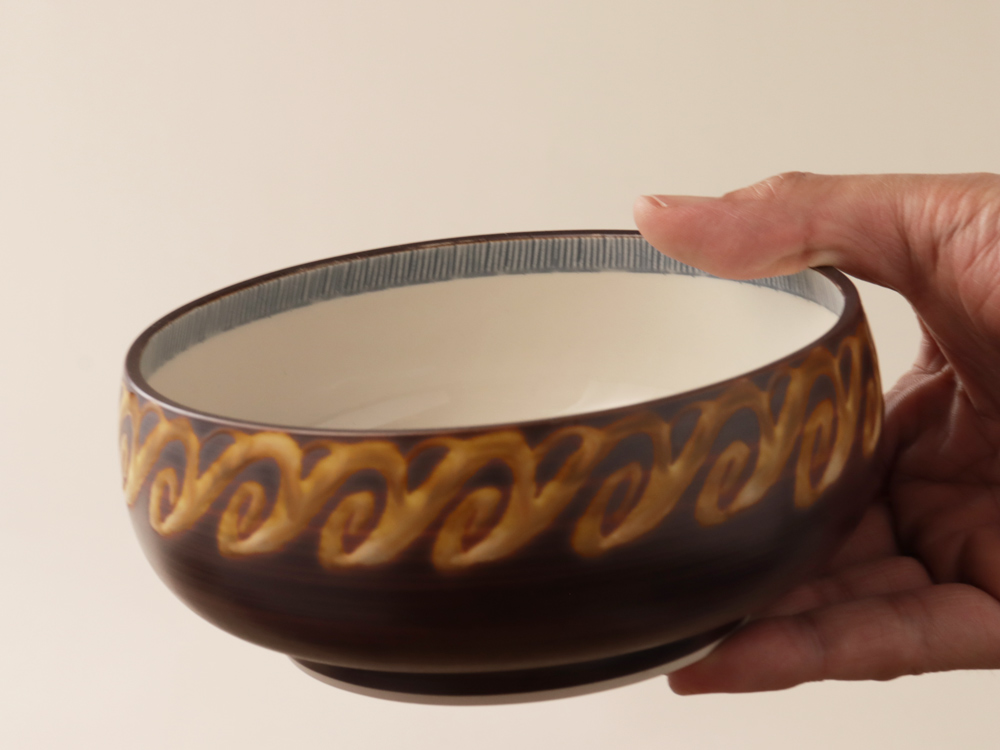 デッドストック スリップウェア 茶うず巻 鉢 大 有田焼