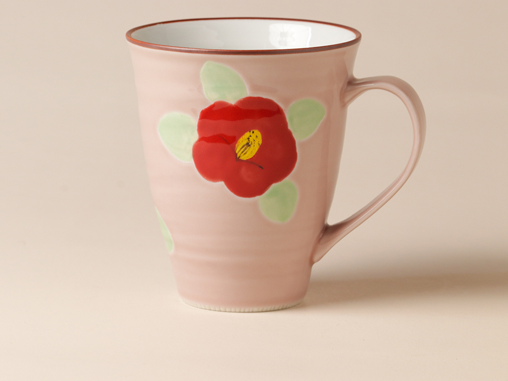釉彩 椿 マグカップ 波佐見焼