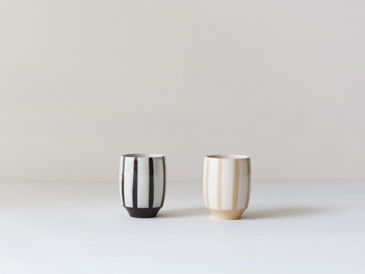 粉引 ストライプ 湯呑 波佐見焼